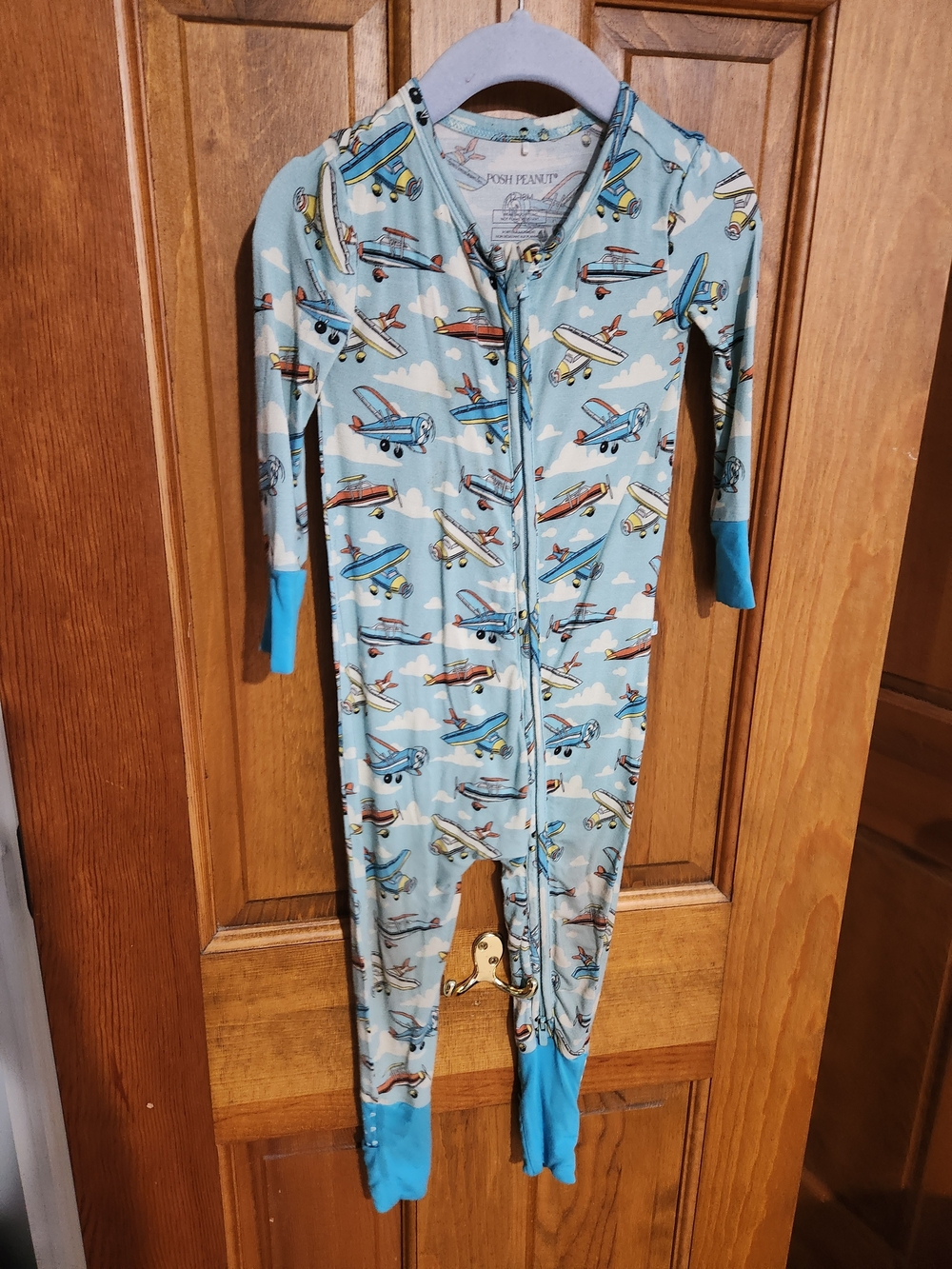 Posh Peanut Light Blue Airplane Print Kids Convertible Footie Pajamas